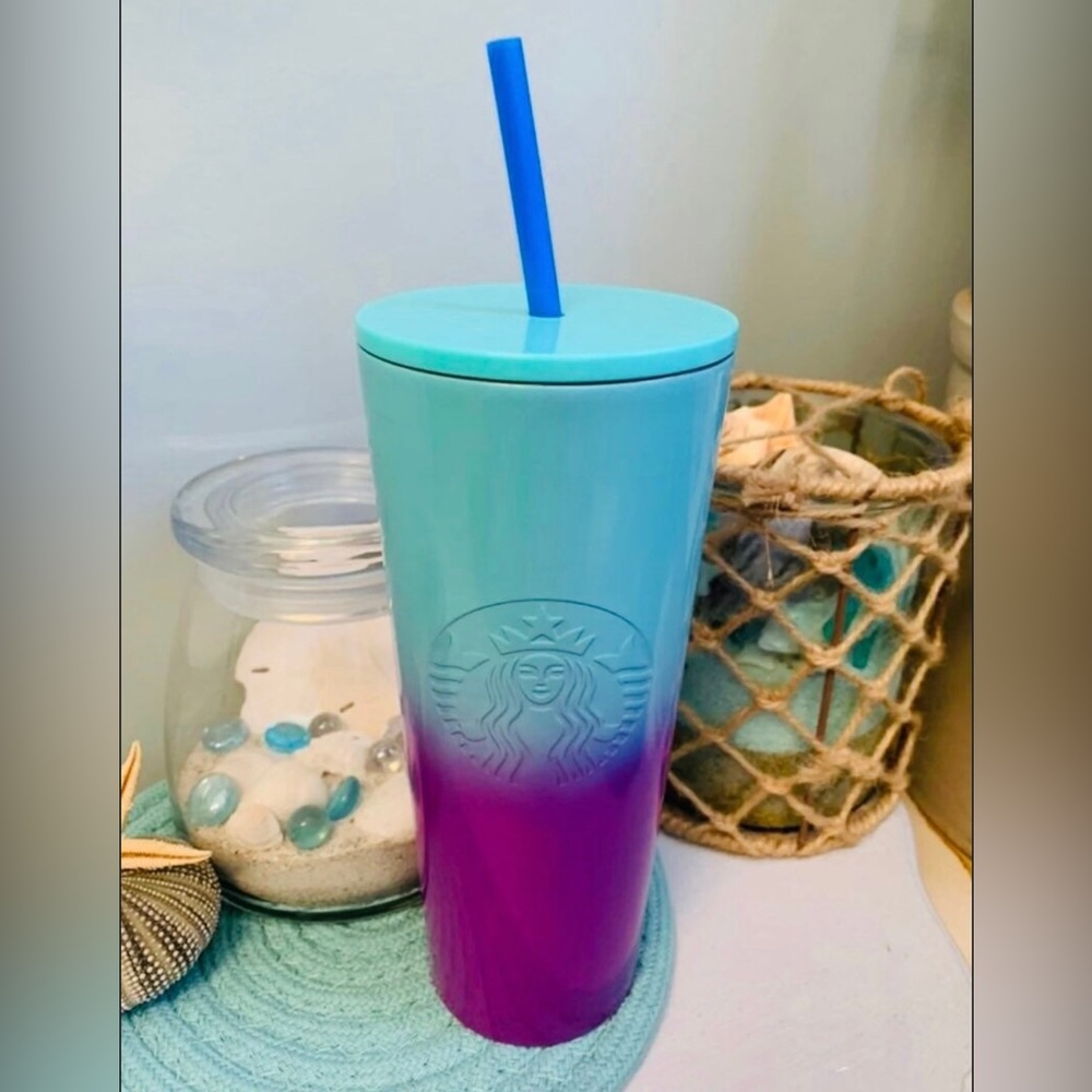 Starbucks Blue Tully Scalloped Cup Stainless Steel Cold Tumbler 24oz Venti NWT